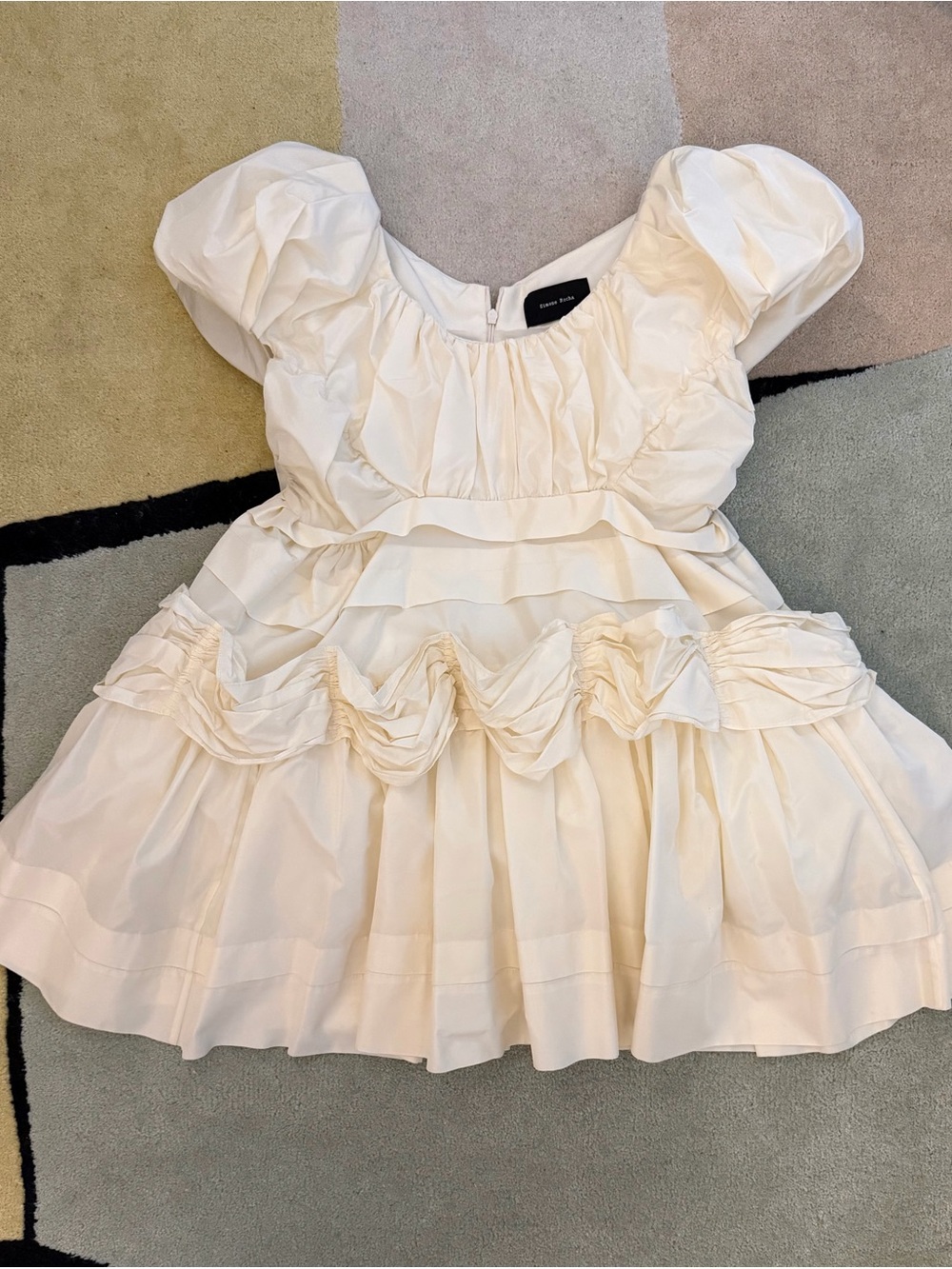 Simone Rocha Cream Gathered Dress with Delicate Ruching